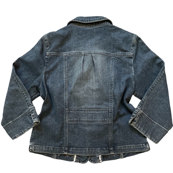 MOttO Jeans Jacket 3/4 sleeves, tailored, shoulder patches, feminine style, Sz M - Picture 5 of 6